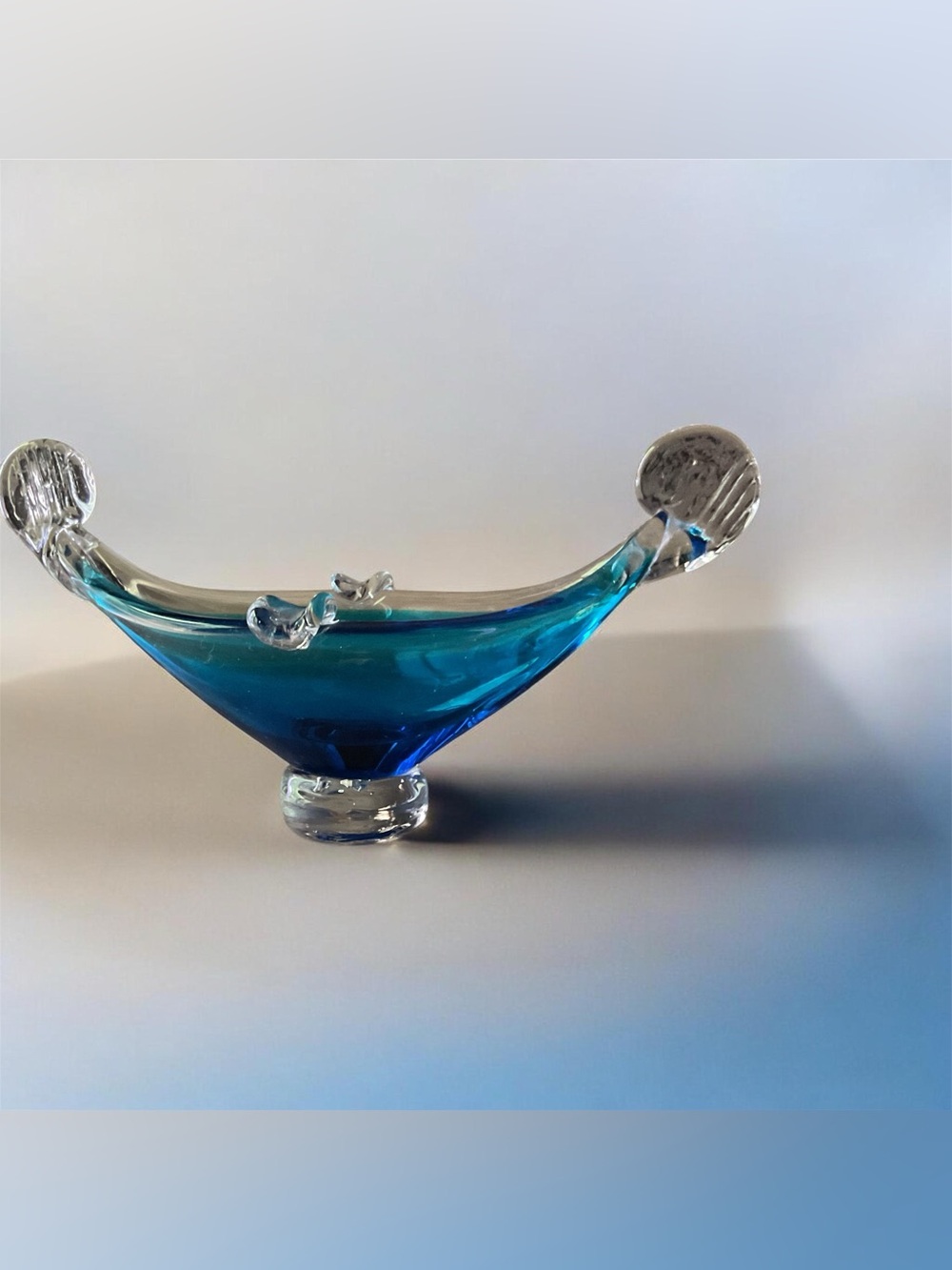 Vintage Murano Venetian Gondola Italian Art Glass Handblown Boat ~Blue 5"
